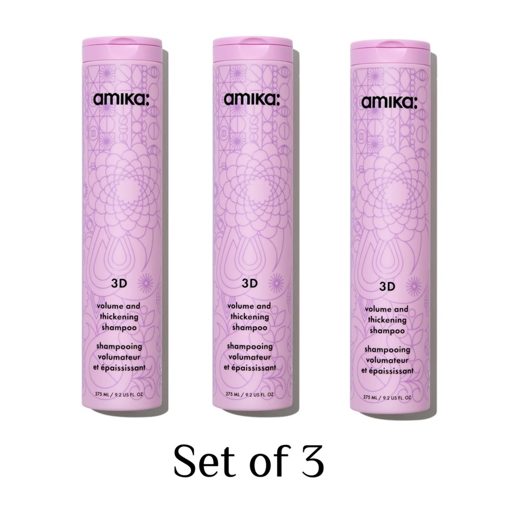 amika 3D Volume and Thickening Shampoo - Pink Set of 3